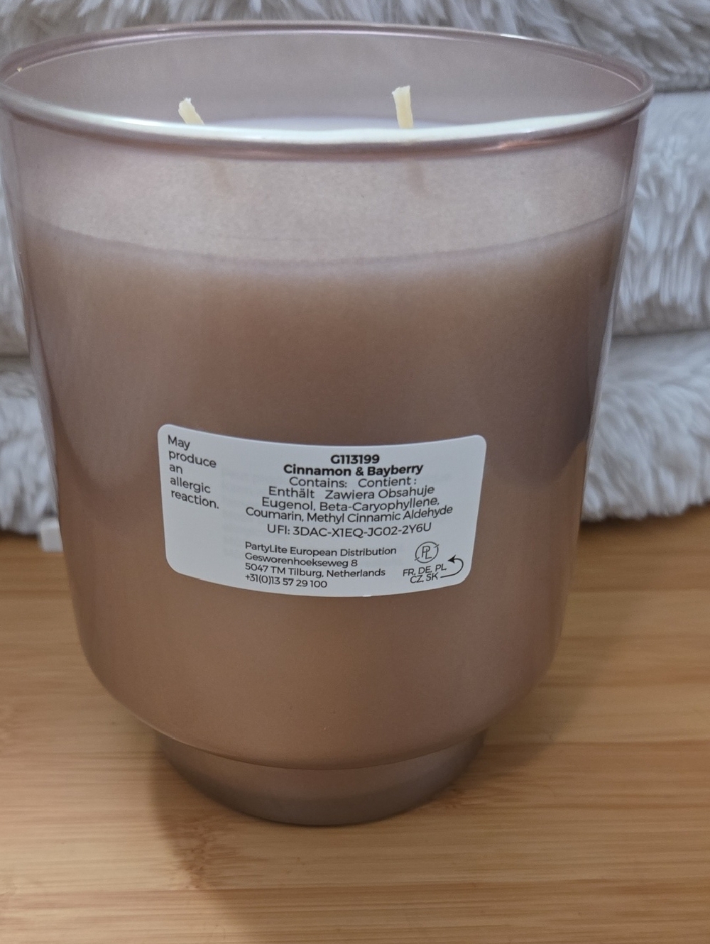 New Partylite Cinnamon & Bayberry Scented Candle -33oz Frosted Taupe Glass